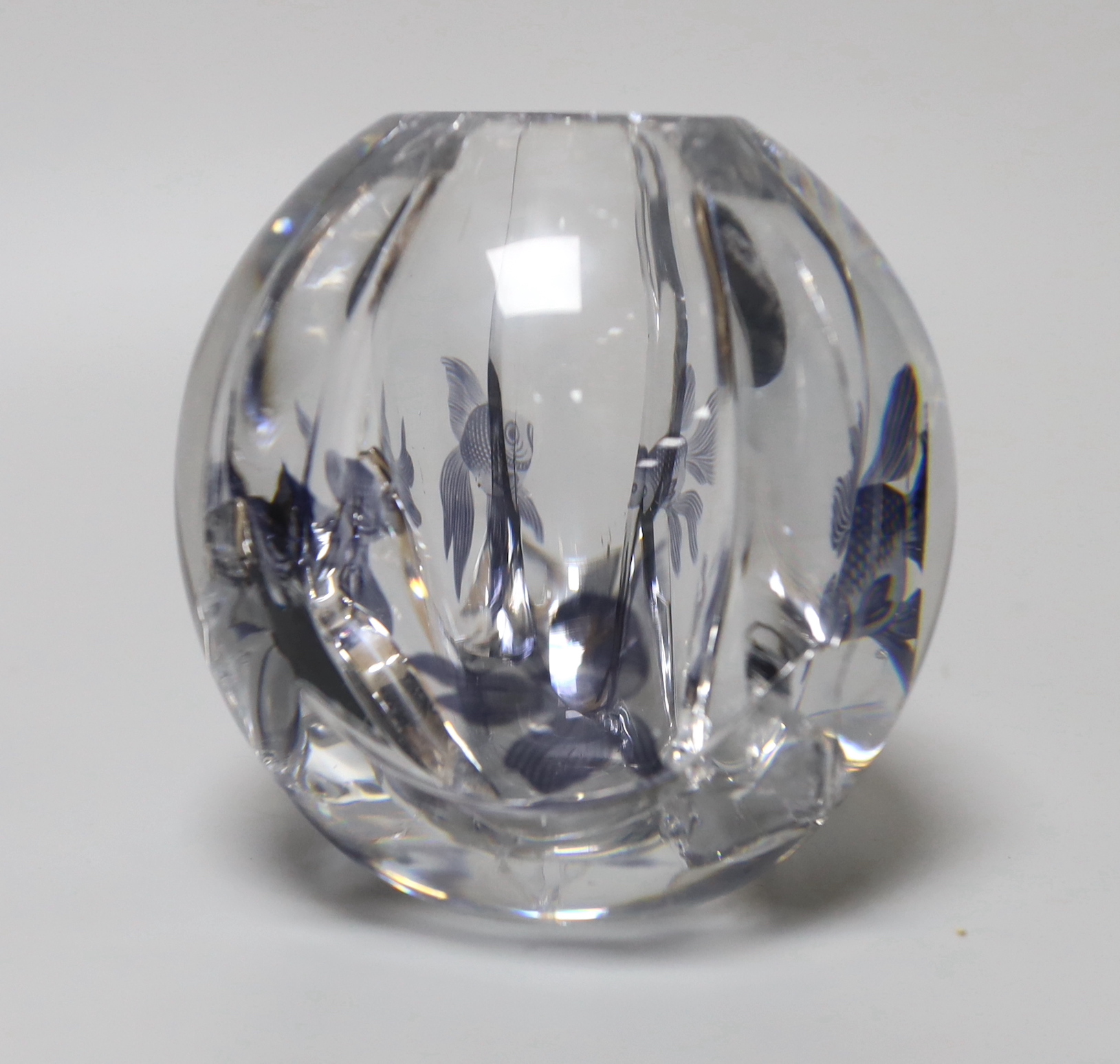 An Orrefors glass Grall fish vase by Edward Hald, signed to the base, 12cm high